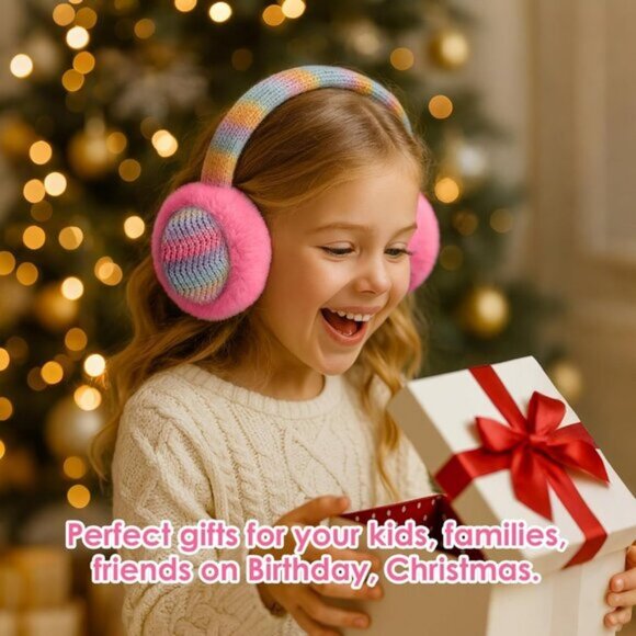 ⚡Kids Rainbow Purple Knitted Winter Outdoor Plush Adjustable Warm Ear Muffs - Picture 7 of 8